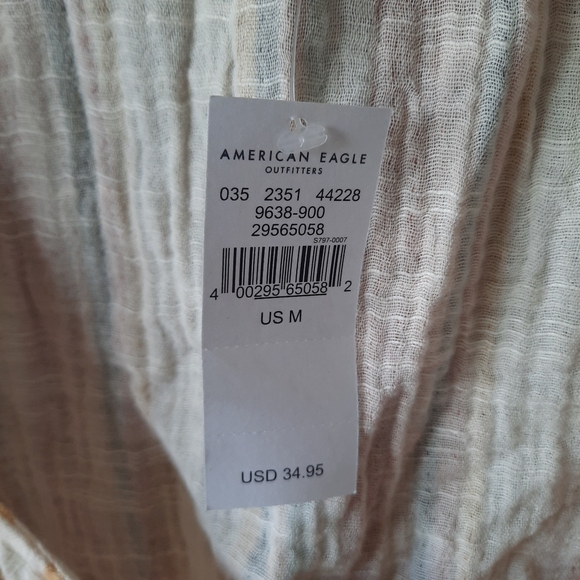 NWT American Eagle 100% cotton striped ruffle sleeve cropped button front shirt - Picture 7 of 10